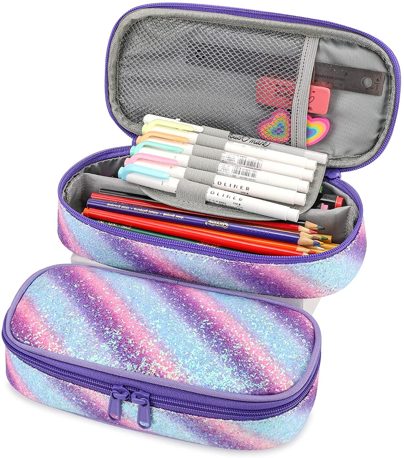 Sparkling Rainbow Pencil Pouch Mibasies Blue Pink Purple 4
