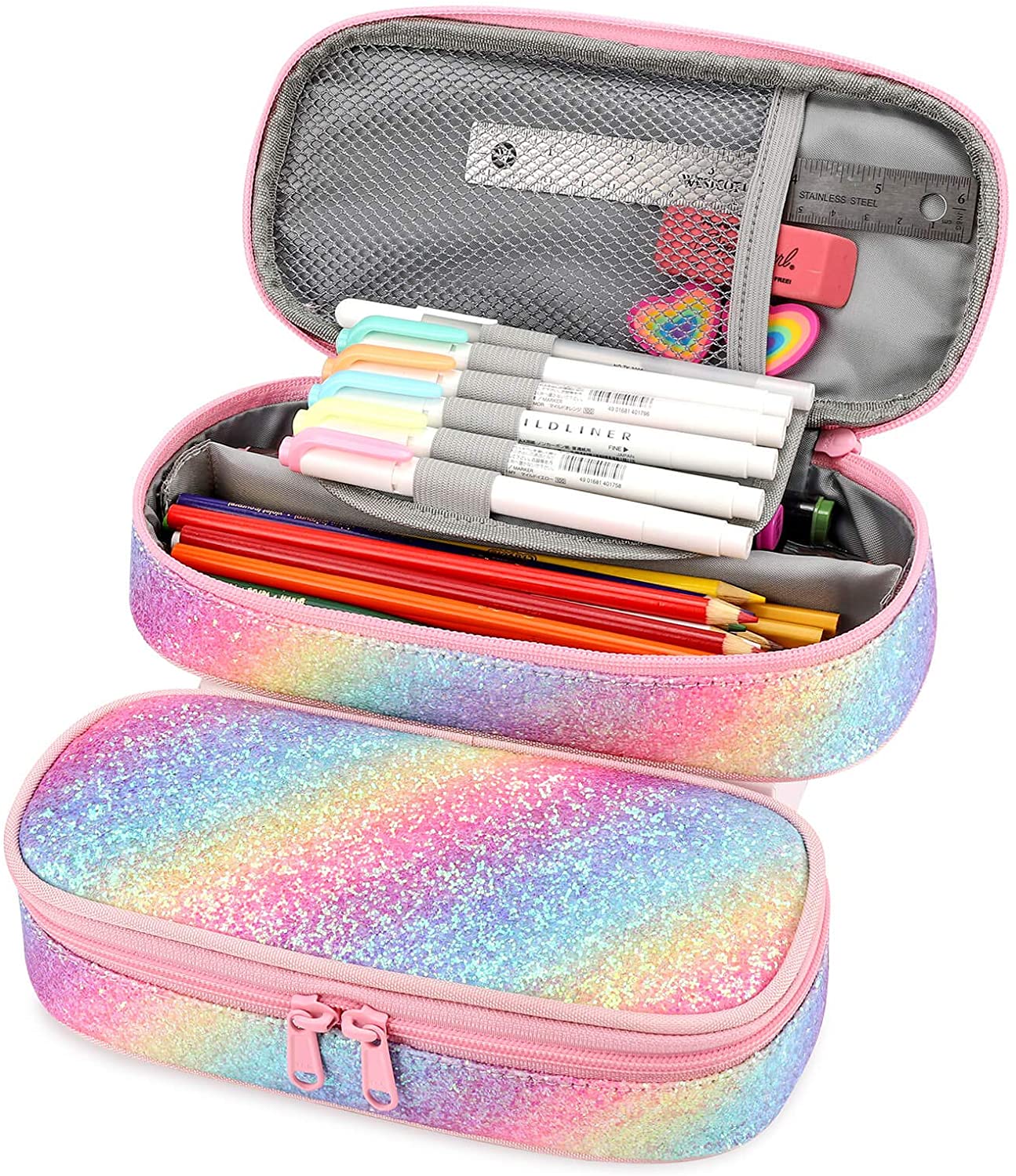Sparkling Rainbow Pencil Pouch Mibasies Pink Blue 1
