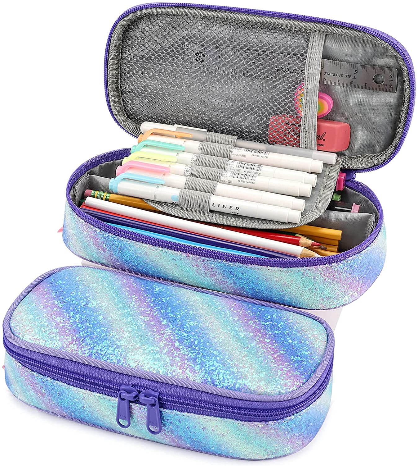 Sparkling Rainbow Pencil Pouch Mibasies Green Blue Purple 5