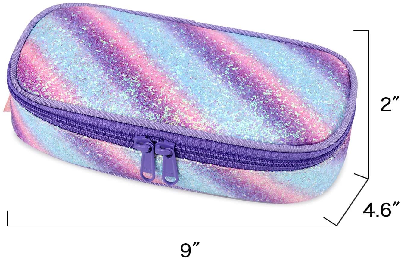 mibasies Pencil Case for Little Girls and Kids Pen Pouch, Pink Purple Rainbow