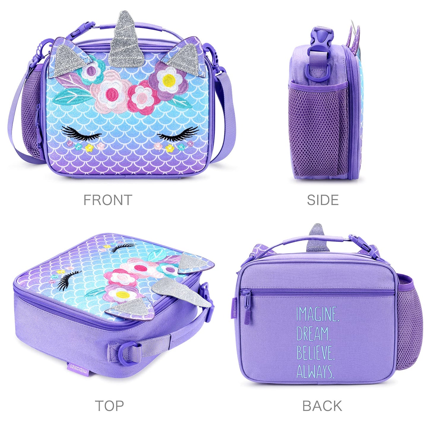 Unicorn pony ￼School Lunch Box Purple Bag Googly Eyes With Blue IQ Lining  NEW!