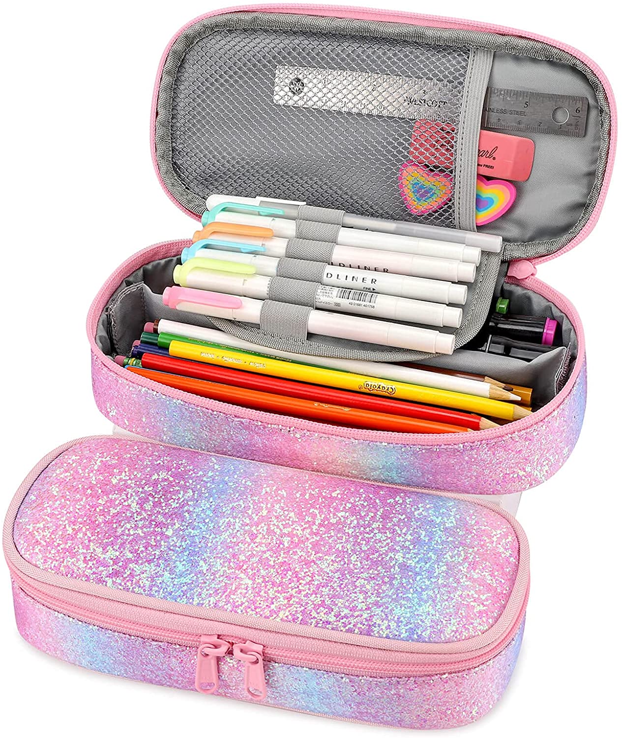Sparkling Rainbow Pencil Pouch Mibasies Pink Purple Rainbow2 