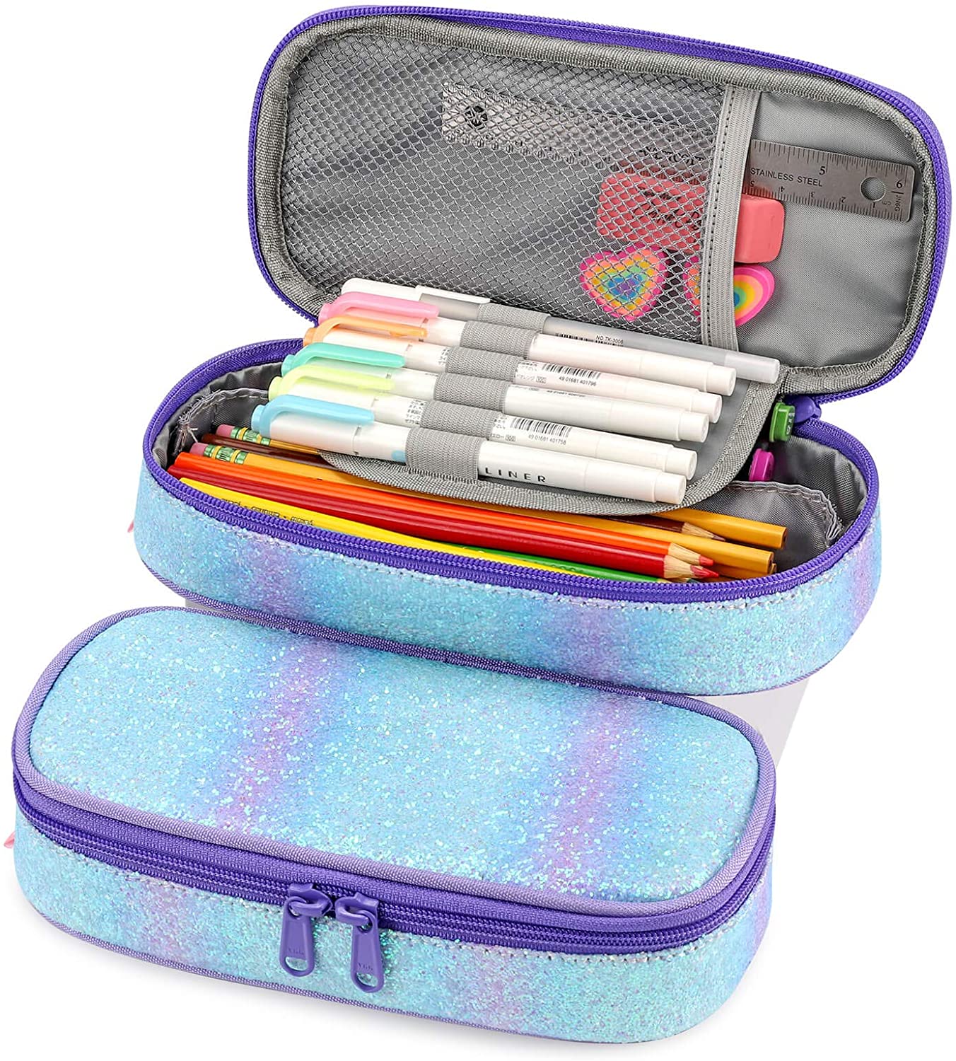 Sparkling Rainbow Pencil Pouch Mibasies Blue Rainbow 1 