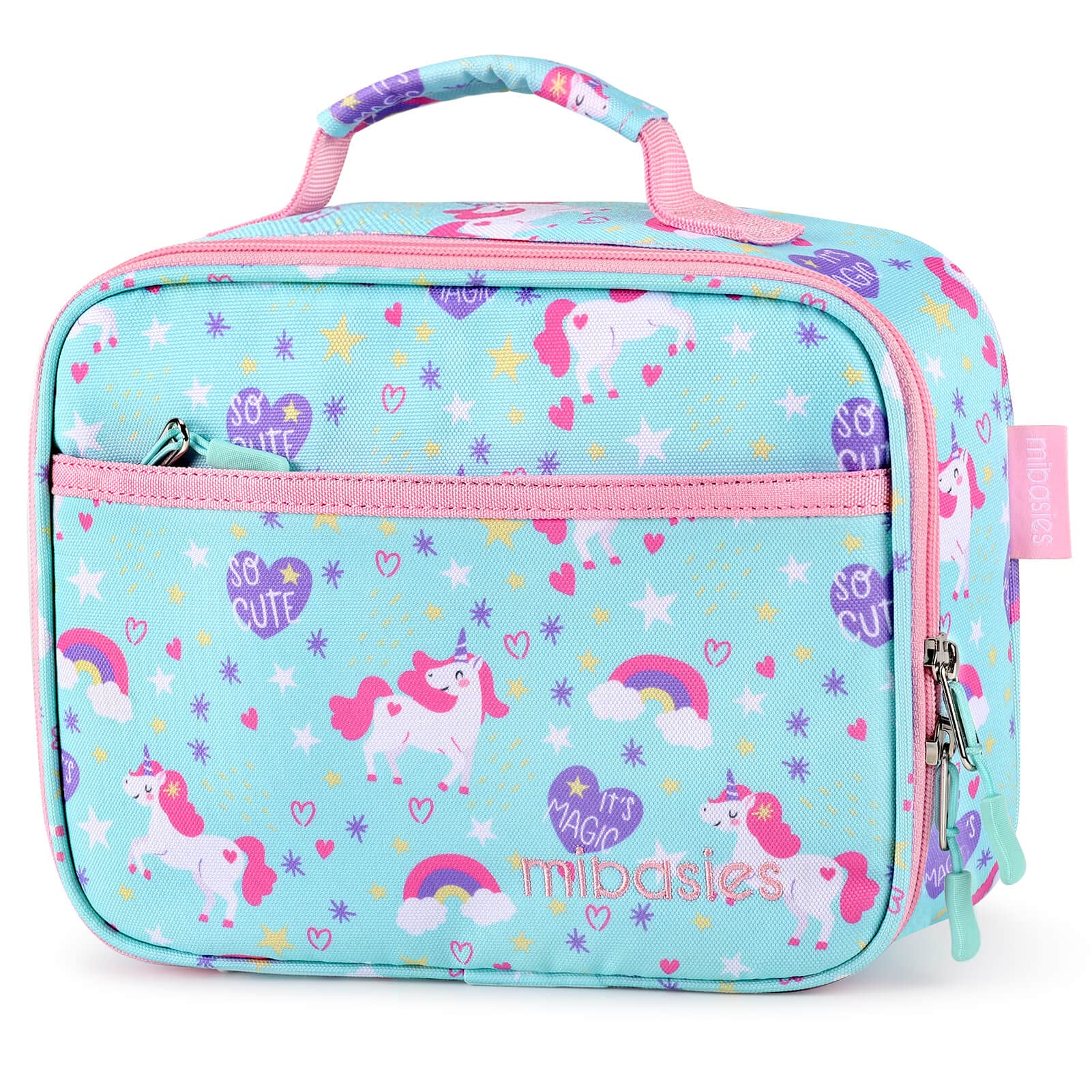 mibasies Unicorn Lunch Bag Kids Insulated Lunch Box for Girls with Water  Bottle Holder and Shoulder Strap (Mermaid Blue Purple)